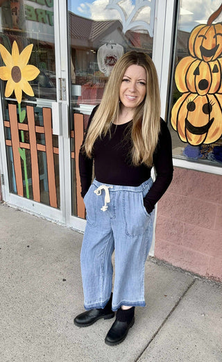 Denim Cropped Chambray Pants