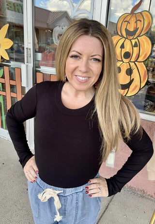 Black Microribbed Top