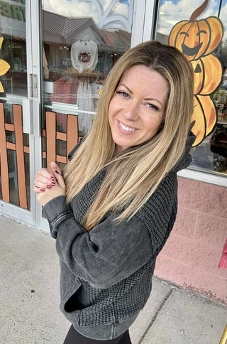 Black Waffle Knit Hoodie