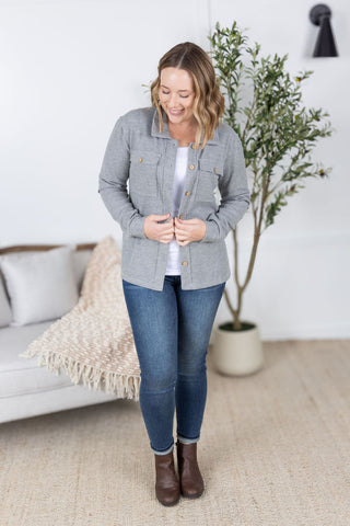 IN STOCK Waffle Knit Button Top - Grey