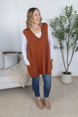 IN STOCK Tunic Sweater Vest - Rust FINAL SALE