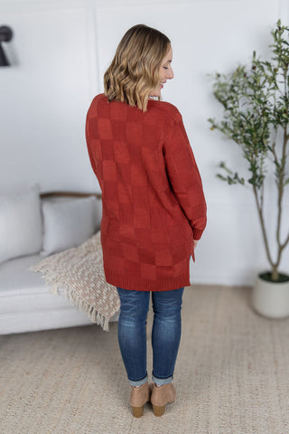 IN STOCK Chelsea Checkered Cardigan - Brick FINAL SALE