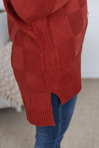IN STOCK Chelsea Checkered Cardigan - Brick FINAL SALE