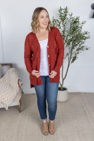 IN STOCK Chelsea Checkered Cardigan - Brick FINAL SALE