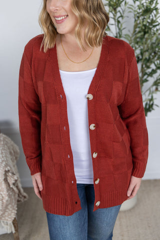 IN STOCK Chelsea Checkered Cardigan - Brick FINAL SALE