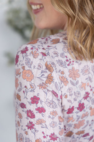 IN STOCK Button Snap Henley Top - Pink Fall Vintage Floral