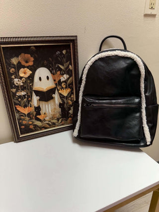 Bria Sherpa Trim Backpack - Front Pocket Vegan Bag