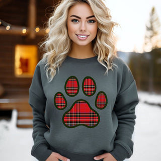 Plaid Paw Crew Sweatshirt