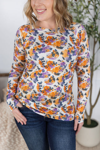 IN STOCK Blair Long Sleeve Top - Autumn Purple Abstract