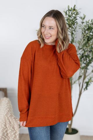 IN STOCK Waffle Knit Long Sleeve Top - Pumpkin