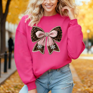 Sparkling Leopard Bow Crew Sweatshirt