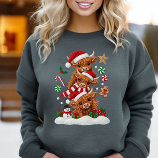 Faux Yarn Cow Trio Crew Sweatshirt