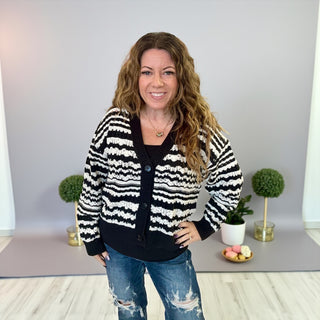 Ivory and Black Striped Cardigan