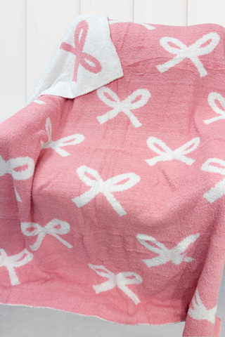 Pink and Cream Bow Luxury Blanket