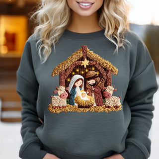 Faux Yarn Nativity Scene Crew Sweatshirt