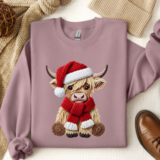 Faux Yarn Highland Cow Crew Sweatshirt