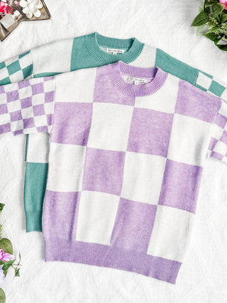 IN STOCK Checkered Pullover Sweater - Dusty Jade FINAL SALE