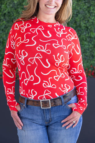 IN STOCK Blair Long Sleeve Top - Red and White Ribbons