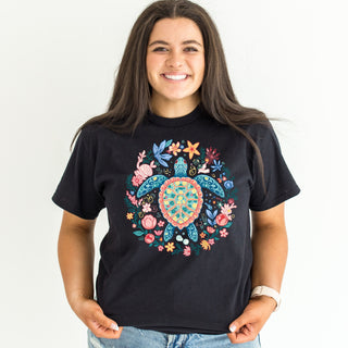 Floral Blue Turtle Tshirt