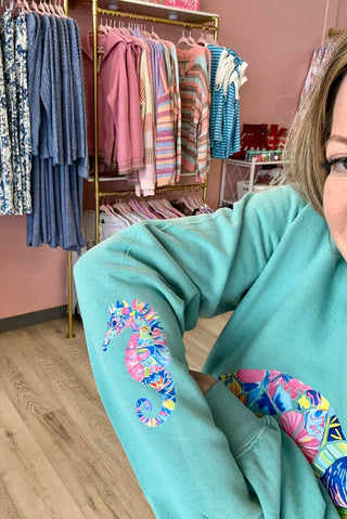 Sea Turtle Crewneck w/ Seahorse Sleeve *RTS! Already Made
