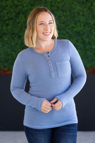IN STOCK Georgia Long Sleeve Top - Dusty Blue FINAL SALE