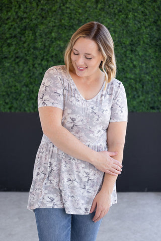 IN STOCK Sarah Ruffle Short Sleeve - Vintage Grey Floral FINAL SALE