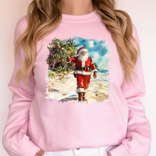 Walking Santa Beach Crew Sweatshirt