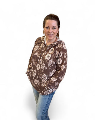 Corded Floral Hoodie in Mocha by Hemish