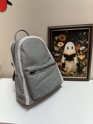 Bria Sherpa Trim Backpack - Front Pocket Vegan Bag