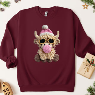 Faux Yarn Highland Cow Crew Sweatshirt