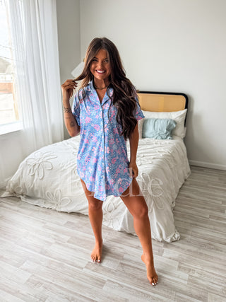 BIRDIE Tee Sleep Dress in Bluebell Blush