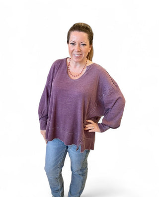 Cotton Blend Waffle Knit Oversized Long Sleeve
