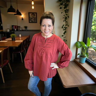 Brick Jacquard Ladder Trim Top