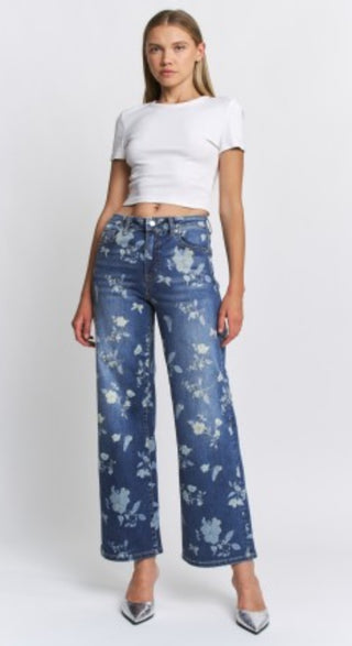 High Rise Floral Embellishment Denim Jeans