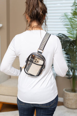 IN STOCK Clear Bag - Black Geometric Strap FINAL SALE