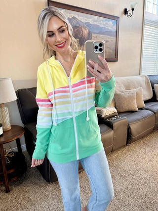IN STOCK Colorblock Fullzip - Yellow, Rainbow Stripes, and Lime