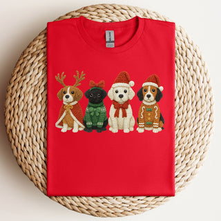 Faux Yarn Christmas Dogs Tshirt