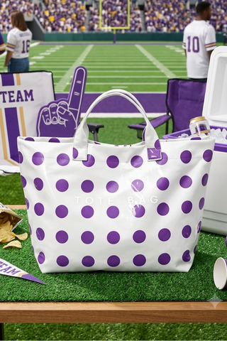 ETA 9/30-10/14 Purple Polka Dot Vinyl TOTE BAG