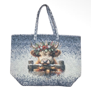 Highland Holiday Oversized Christmas Quilted Tote Bag