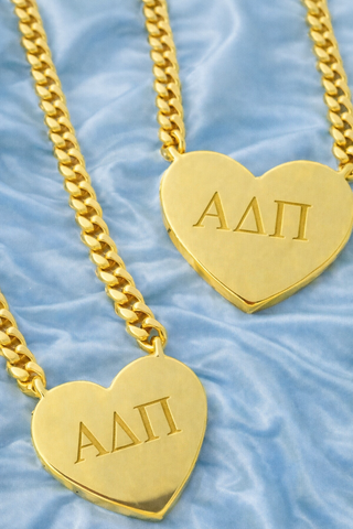 Alpha Delta Pi Engraved Gold Heart Necklace