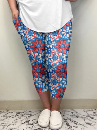 Patriotic Floral Leggings/ Capris | Run Ends 2/24 | ETA 42 Days