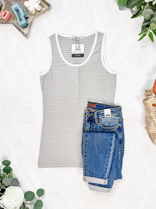 IN STOCK Shiloh Button Snap Tank - Grey FINAL SALE