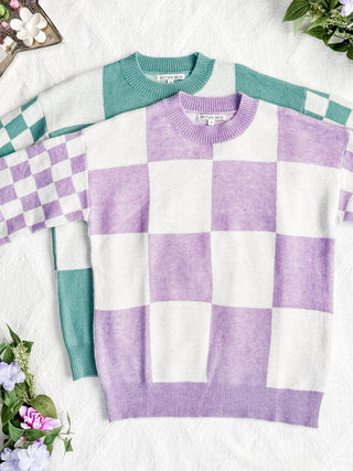IN STOCK Checkered Pullover Sweater - Dusty Jade FINAL SALE