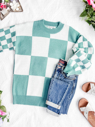 IN STOCK Checkered Pullover Sweater - Dusty Jade FINAL SALE