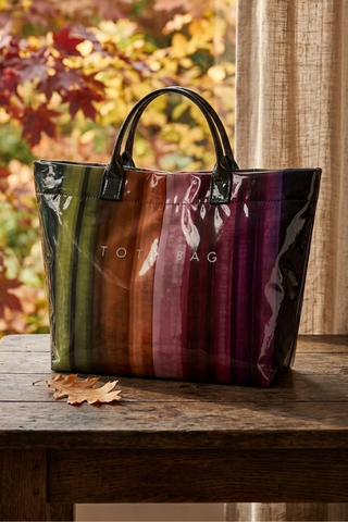 ETA 9/30-10/14 Dark Multicolor Striped Vinyl TOTE BAG