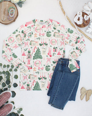 IN STOCK Blair Long Sleeve Top - Pink Pine Noel