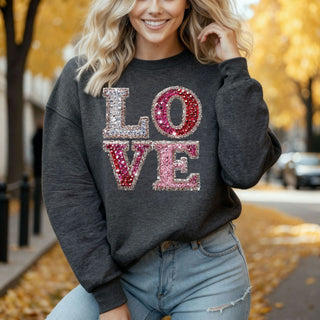 Faux Rhinestone LOVE Crewneck