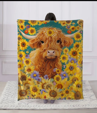 Highland Cow Faux Fur Blanket