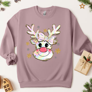 Faux Holographic Reindeer Crew Sweatshirt