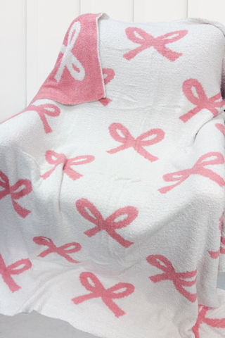 Pink and Cream Bow Luxury Blanket